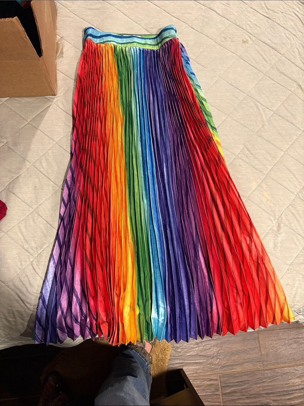 L'ATISTE Rainbow Pleated A-Line Maxi Skirt